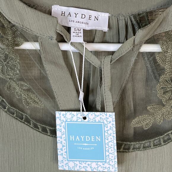 Hayden Sheer Lace Tie Front Peasant Top Olive Green Size Small Medium NWT - Picture 5 of 11